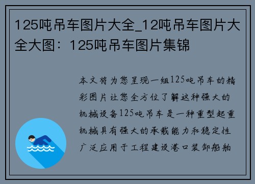 125吨吊车图片大全_12吨吊车图片大全大图：125吨吊车图片集锦