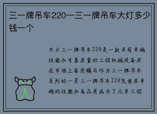 三一牌吊车220—三一牌吊车大灯多少钱一个
