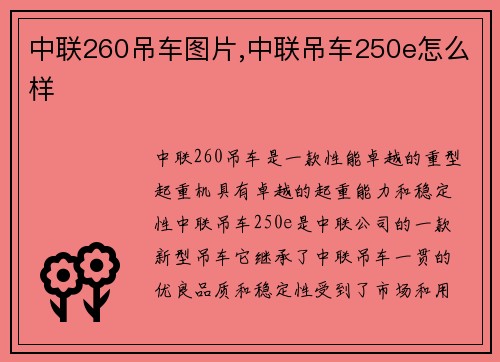 中联260吊车图片,中联吊车250e怎么样