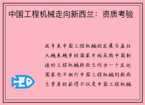 中国工程机械走向新西兰：资质考验