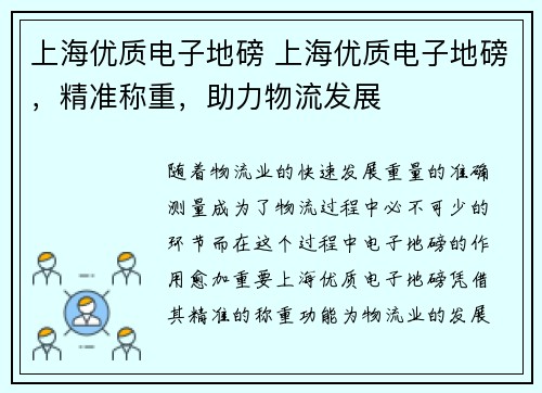 上海优质电子地磅 上海优质电子地磅，精准称重，助力物流发展